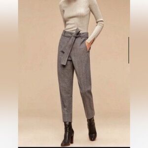 Aritzia Wilfred Gray Cropped Tie-Waist Wool Pants